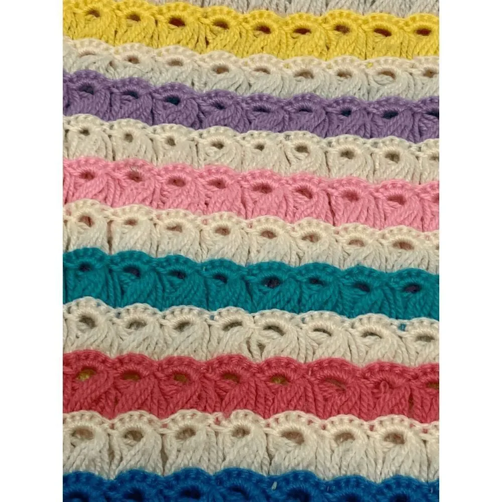 Granny Stripe Crochet Pattern Blanket With Tassel Multi-Color Size 42x58